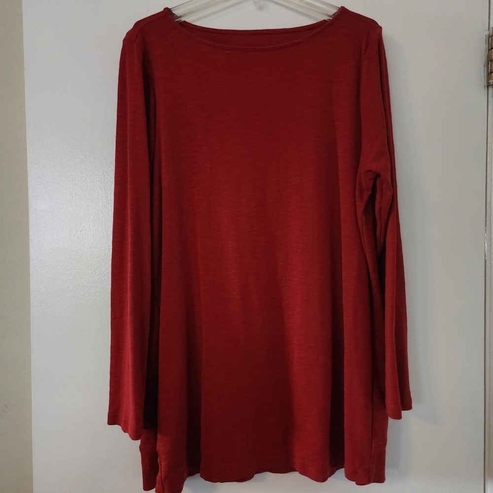 L Red Long Sleeve Scoop Neck J Jill Cotton Top